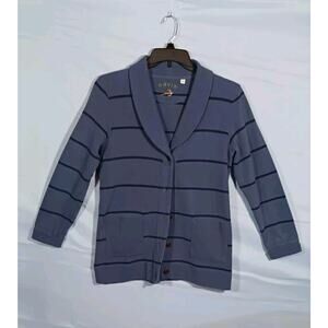 Orvis Women's Small Button Up Striped Cardigan Sweater Blue 100% Cotton